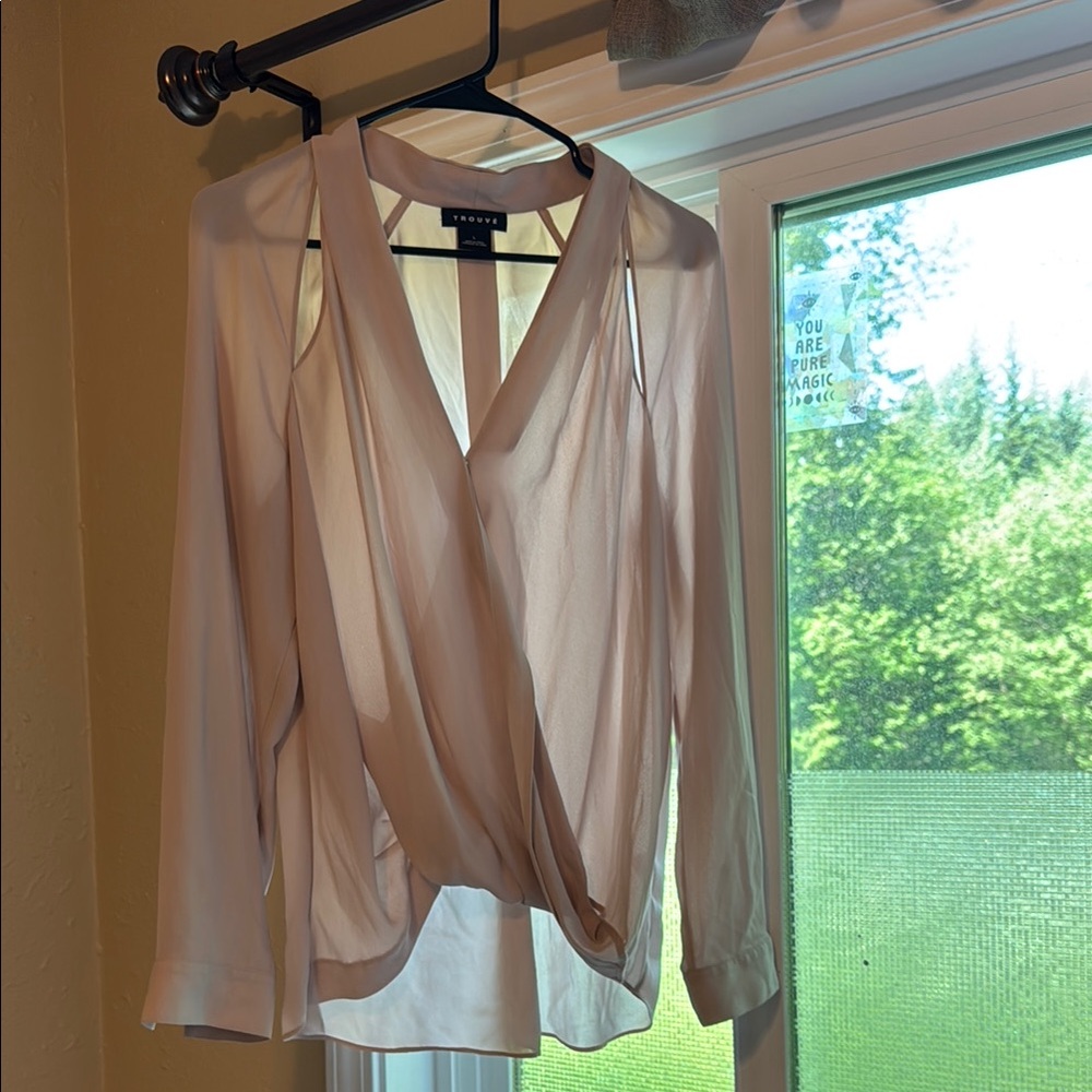 Theory Pink Long Sleeve Wrap Blouse